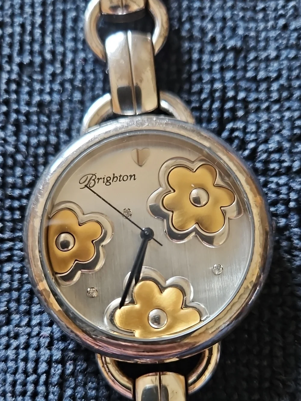 Vintage Brighton Two-Tone Flower Accent Harmony Bracelet Watch - Gold & Silver